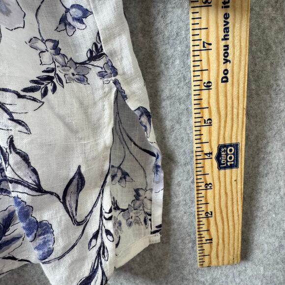 Cynthia Rowley Linen Button Down Top Women’s 3X Floral White Roll Sleeve Tunic - Picture 9 of 11